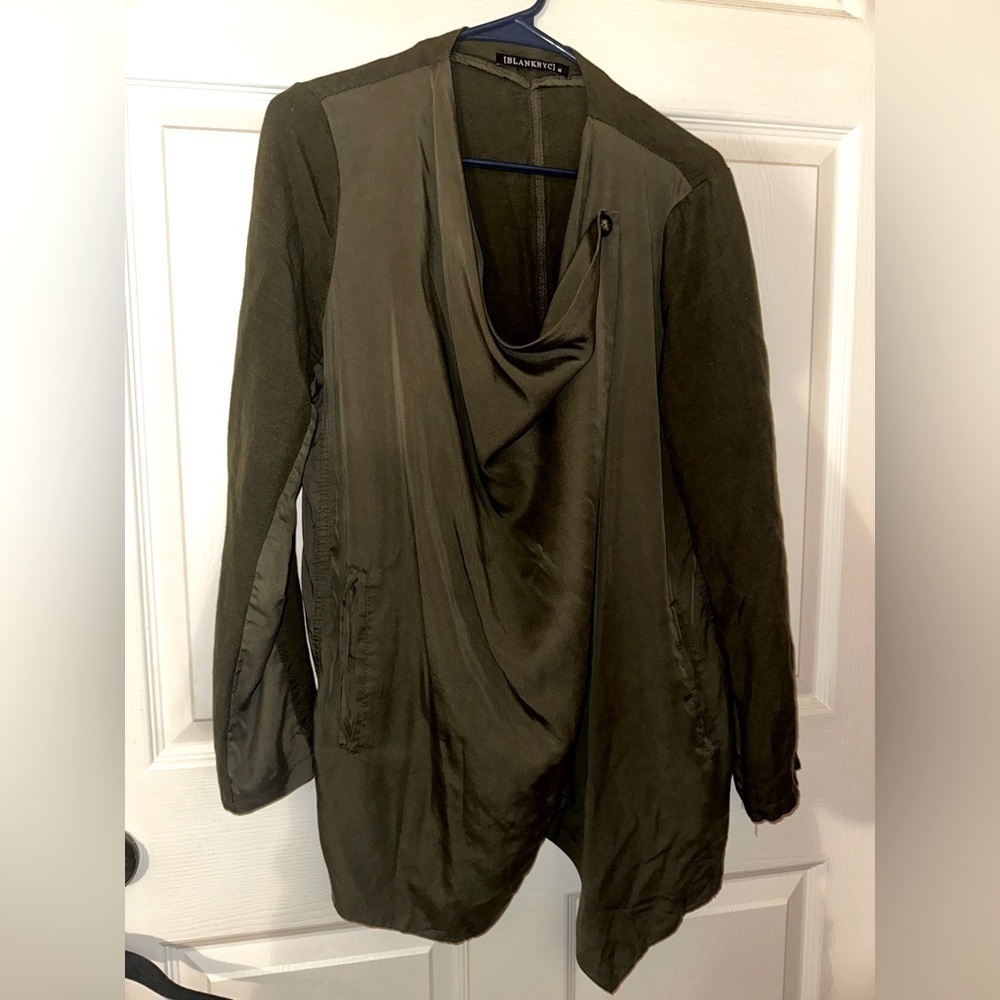 Blank NYC women’s olive green cowl draped shacket M fall contemporary office